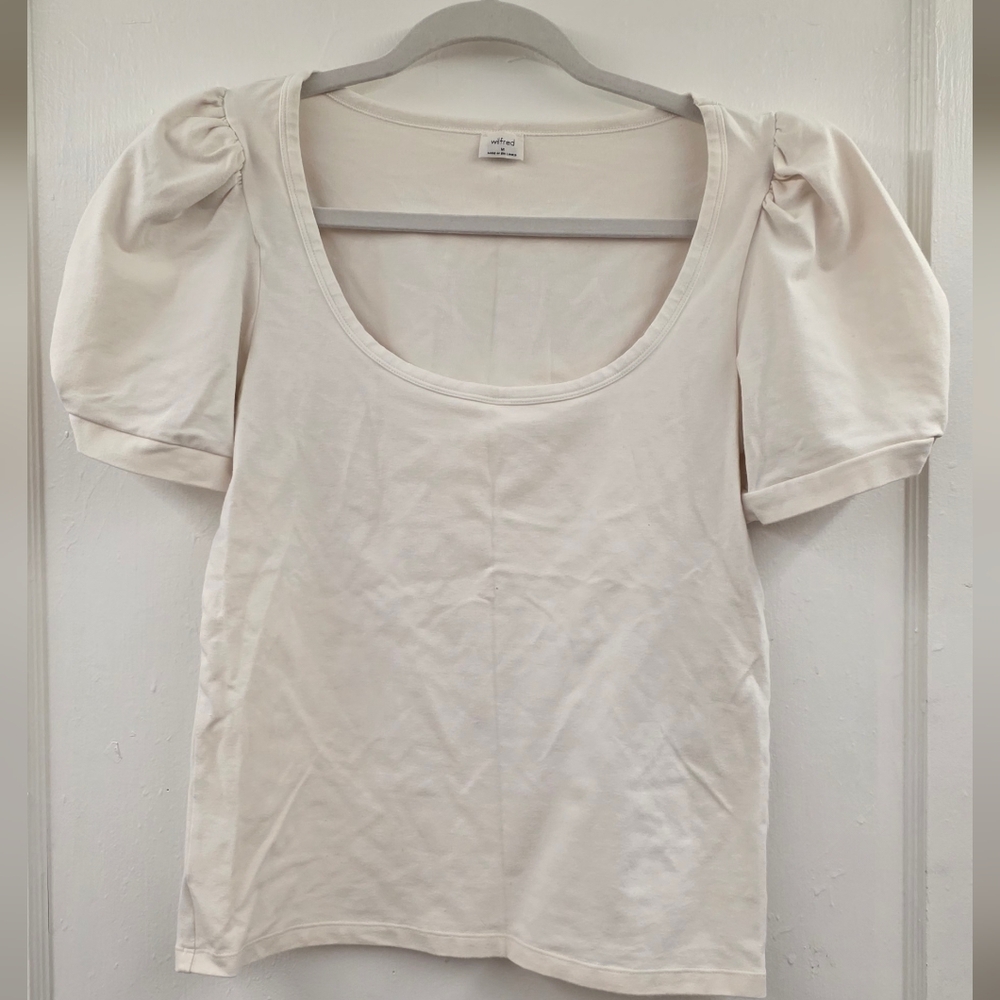 Wilfred Puff Sleeve Scoop Neck Top Cream Size Medium Aritzia